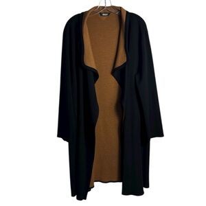 Misook Black and Brown Open Front Waterfall Cardigan